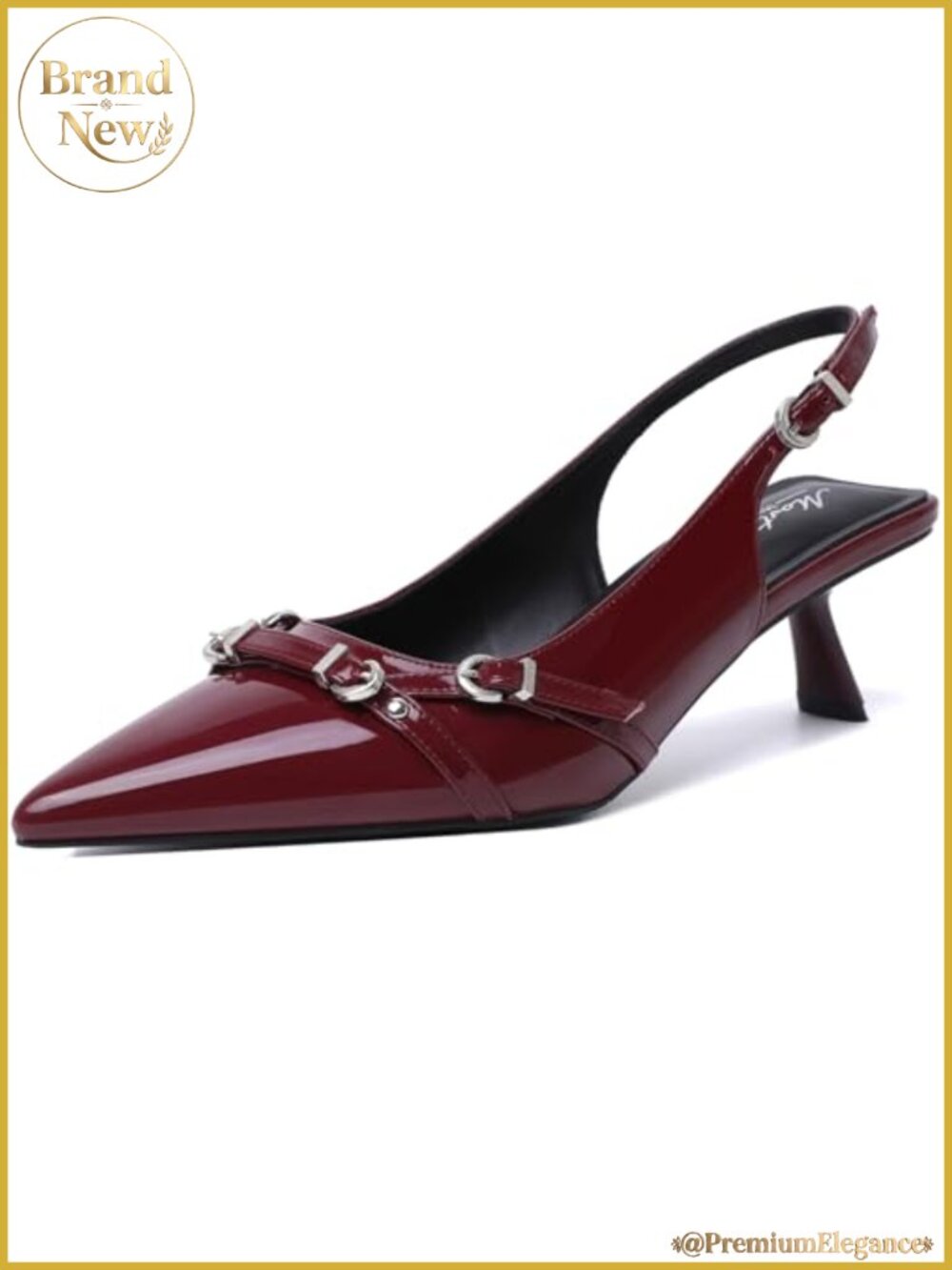 Kitten Heels for Women Pointed Toe Patent Leather Low Heel Slingback Pumps with
